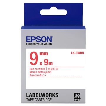 EPSON 標籤帶 LK-3WRN C53S653402 9mm  白底紅字  9m