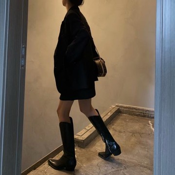 ins 強推自留！顯腿長！韓國尖頭中跟高筒靴真皮西部牛仔靴騎士靴