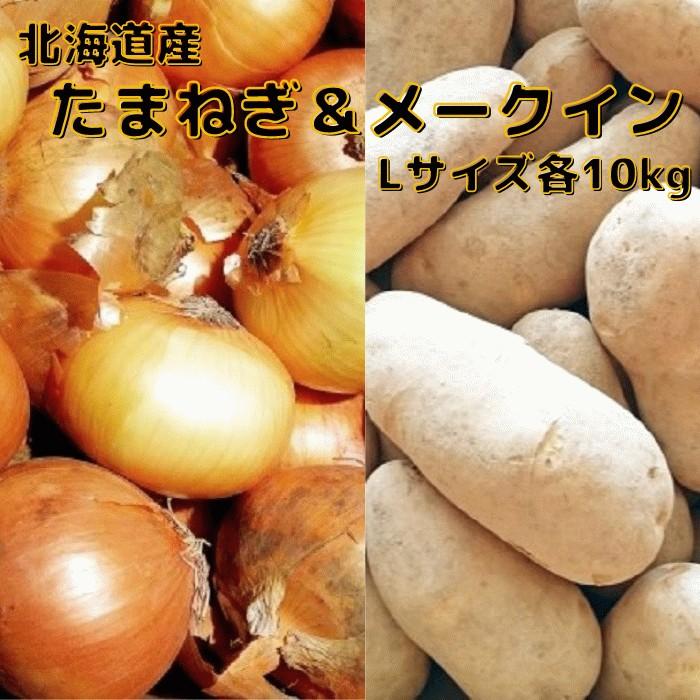 北海道産 たまねぎ Ｌサイズ 10kg ＆ じゃがいも（メークイン）Lサイズ 10kg （合計20kg）