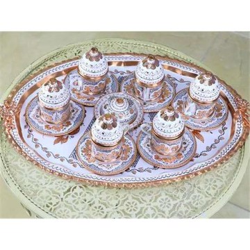 新品驚艷 土耳其琺瑯彩繪 純手工紫銅咖啡杯托盤糖碟宮廷套裝