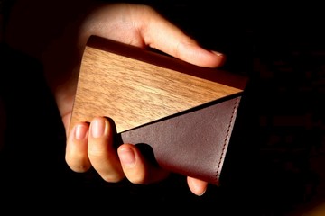 木皮革零錢名片夾