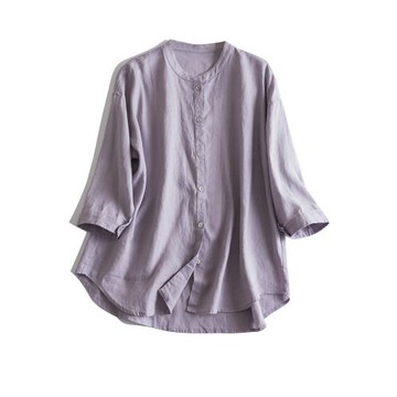 七分袖苧麻防曬襯衫女2026夏季薄款大碼顯瘦寬松遮肚媽媽棉麻上衣