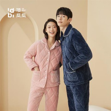 頂瓜瓜頂呱呱男士加厚加絨長袖家居服套裝冬季三層夾棉珊瑚絨睡衣