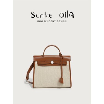 Sunke OiLA 2025新款撞色帆布凱莉包女包單肩斜挎包高級感大容量