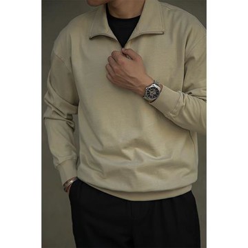 唔刃美式復古345g重磅半拉鏈套頭衛衣咔嘰硬漢小落肩外套男裝春秋