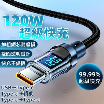 隔日達🚚數顯快充線 120W數顯快充線 PD充電線 Type-C 傳輸線 超級快充 編織充電線 智能數顯 手機傳輸線