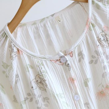 多款縐紗春秋夏季純棉卡通帶胸墊產后哺乳睡裙長袖月子服睡裙待產