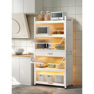廚房置物架柜式多層落地帶門櫥柜柜子儲物用品收納柜微波爐架加厚