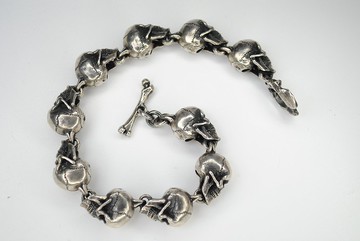 元堡製銀/手作銀飾/脊骨系列/手鍊/大骷髏手鍊/十顆骷髏