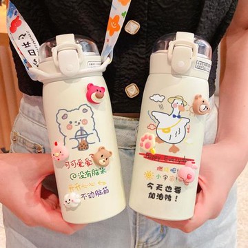 可愛保溫杯女帶吸管式ins高顏值大容量水杯學生兒童便攜簡約杯子