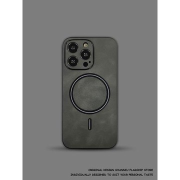 翻毛皮純色Magsafe強磁吸iPhone16Pro Max手機殼無線充電15Pro適用蘋果14pro簡約商務13時尚男女12耐磨保護套