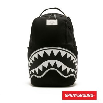 SPRAYGROUND-黑白撞色鋸齒鯊大容量後背包-黑色