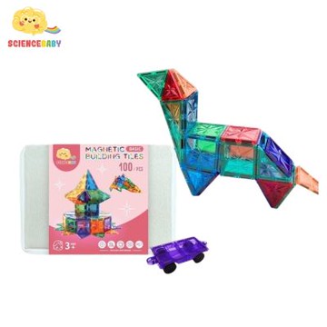 ScienceBaby - 雪鑽磁力片100片｜2歲+｜附贈獨家棉麻硬收納盒
