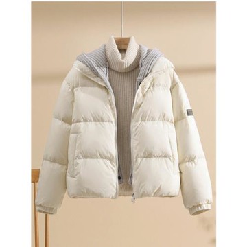 韓版針織連帽短款羽絨服女時尚保暖寬松白鴨絨爆款上衣外套女冬季