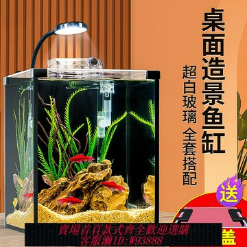 {台灣公司貨 可打統編}桌面斗魚缸免換水超白魚缸客廳小型家用辦公室生態懶人迷你水草缸