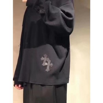 新款十字架皮標針織圓領衛衣長袖oversize潮休閑寬松男女情侶款