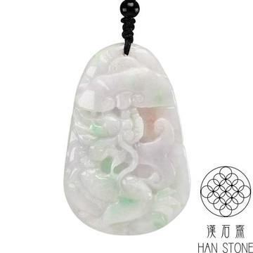 【漢石齋】天然翡翠A貨 護主龍牌玉佩吊墜 春帶彩種(43*65*10mm)