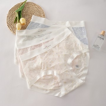 Miss38加大碼 會呼吸冰絲內褲【N1532】(多色)碎花蕾絲 臀135內可 夏季薄款透氣 高腰彈力親膚 大尺碼三角褲