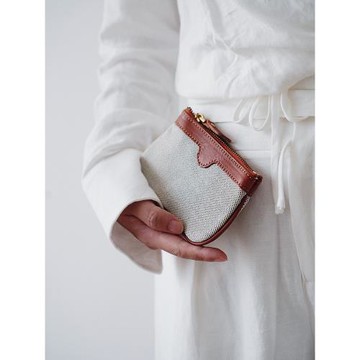 MISKSOLA復古手工真皮帆布拼接紙幣零錢包手拿包拉鏈卡包收納女包