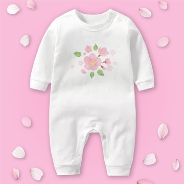 花見寶寶 櫻花 長袖連身衣 白 嬰兒 彌月 滿月 禮物