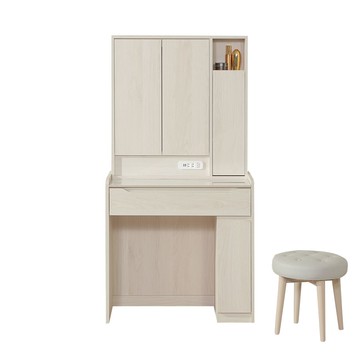 直人木業-DA奶油白榆木亮面陶板化妝桌椅組80公分