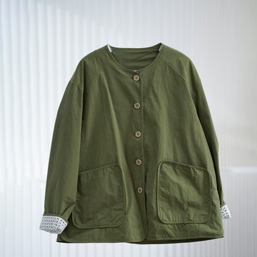 蕾絲袖口圓領寬鬆開襟外套358570