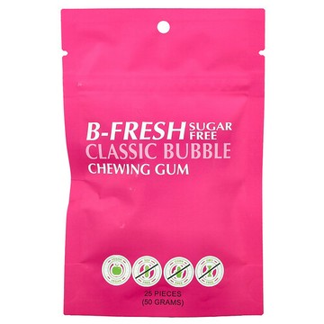 B-Fresh, 口香糖，無糖，經典泡泡糖味，25 片（50 克）