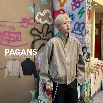 【PAGANS STORE】韓國 美式 復古 立領 哈靈頓 boxy 短寬 高級感 素面 長袖 夾克 外套