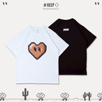#KEEP PIXEL JANUARY HEART TEE 一月棕 像素 8-bit 寬鬆 休閒 短T【KS278】