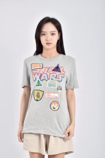 (S) gap棉質純棉印花大童灰色短袖上衣