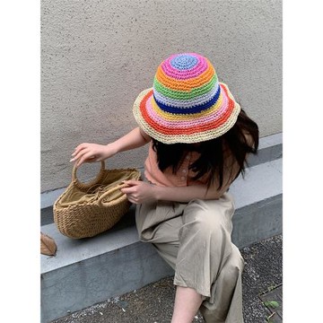 泫雅風手工編織設計感鏤空女夏季漁夫帽遮陽水桶帽韓版顯臉小甜美