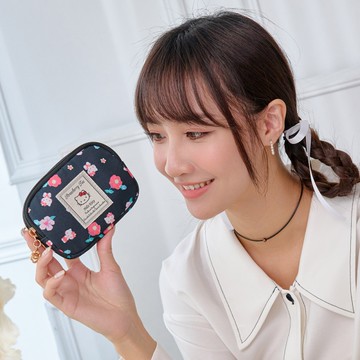 【Hello Kitty】花園午茶-雙層零錢包-黑 KT03I06BK