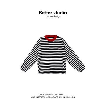 慵懶風撞色條紋毛衣女2024冬季新款刺繡小狗針織衫百搭寬松上衣潮