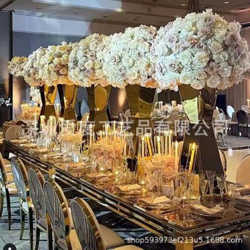 新款婚慶道具金色不銹鋼餐桌花器生日派對婚禮酒店美陳裝飾品擺件
