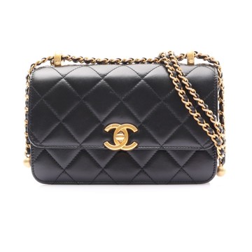 CHANEL 香奈兒 黑色 菱格紋 羊皮 Mini Perfect Fit Flap 肩背包 金扣 【二手名牌BRAND OFF】