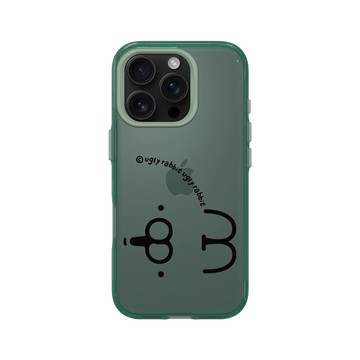 iPhone 16 Pro Clear 憂墨綠 - Ugly Rabbit 醜白兔 - 表情經典款