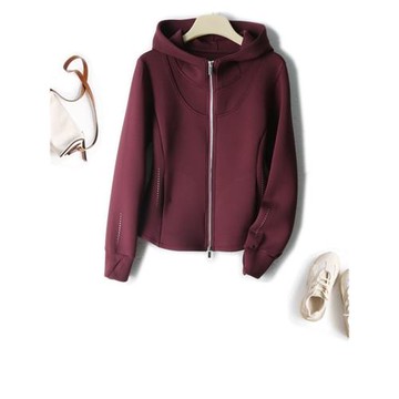 2024秋季新款時尚洋氣減齡連帽衛衣女顯瘦修身純色開衫長袖短外套