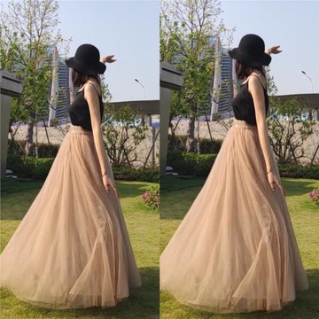 2025重工三層網紗半身裙高腰顯瘦大擺a字蓬蓬裙仙女裙中長款紗裙