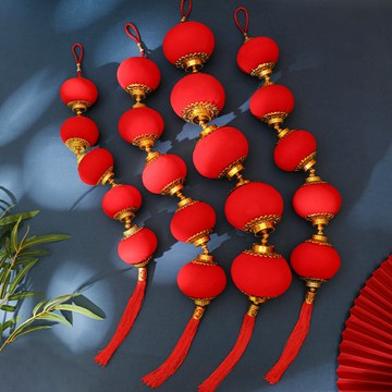 喜慶燈籠掛飾 小燈籠串 植絨小燈籠 吊飾 吊件 掛件 新年盆景 居家裝飾 佈置道具【BlueCat】【RNY0232】