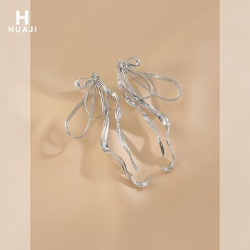 花跡蝴蝶結耳環女2021年新款潮韓國氣質網紅耳飾時尚百搭夸張耳釘