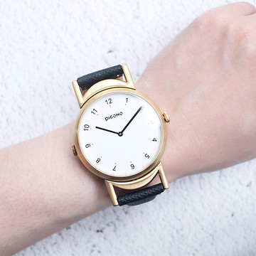 Twin 系列簡約雙錶面法國真皮錶帶手錶/TN-11501 金色