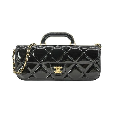 Chanel 展示品  Flap Bag 小牛漆皮霧金長型翻蓋手提肩背包(AS5807-黑)