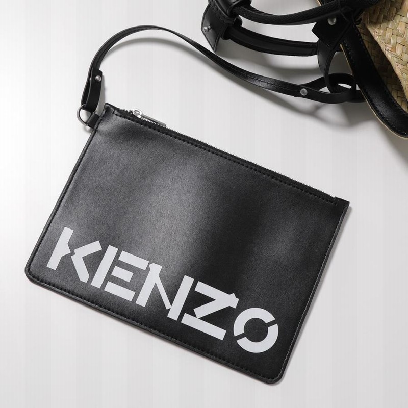 KENZO ケンゾーロゴ スモールラフィア かごバッグ ポーチ付き