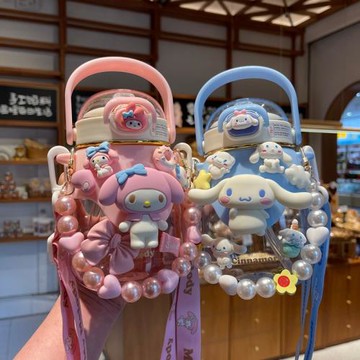 三麗鷗可愛大容量兒童帶吸管塑料杯子女學生便攜美樂蒂庫洛米水杯
