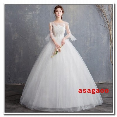 ウェディングドレス 袖あり 白 安い 結婚式 花嫁 二次会 パーティードレス スピーカースリーブ レースアップ プリンセスライン ウエディング 大き 通販 Lineポイント最大get Lineショッピング