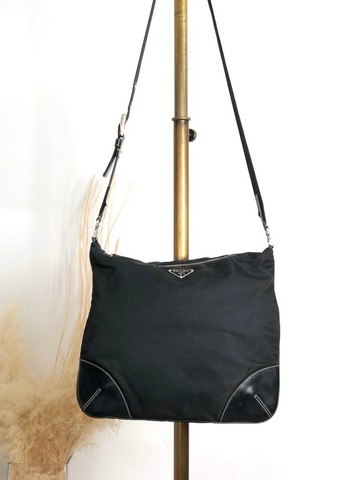 【日本直送 名牌中古包】PRADA 普拉達 側背包 黑色 經典三角 Logo 尼龍 vintage 古董 ribjbv