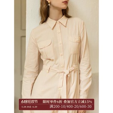 SimpleRetro府綢連衣裙顯瘦純色長袖法式A字通勤百搭襯衫裙