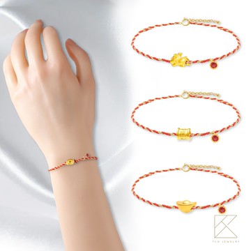 【TLH】編織手鍊黃金墜 純金999 多選 開運紅繩 約重0.03錢±0.01