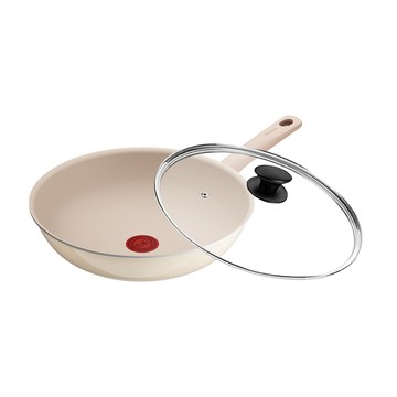 Tefal 香草牛奶系列28CM不沾小炒鍋+玻璃蓋