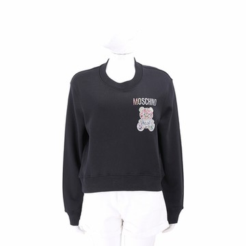 MOSCHINO COUTURE 彩色寶石泰迪熊印花黑色棉質運動衫 大學T